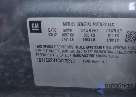 2012 Chevrolet Sonic 2Lt from USA, damaged, VIN 1G1JC5SH1C4179280